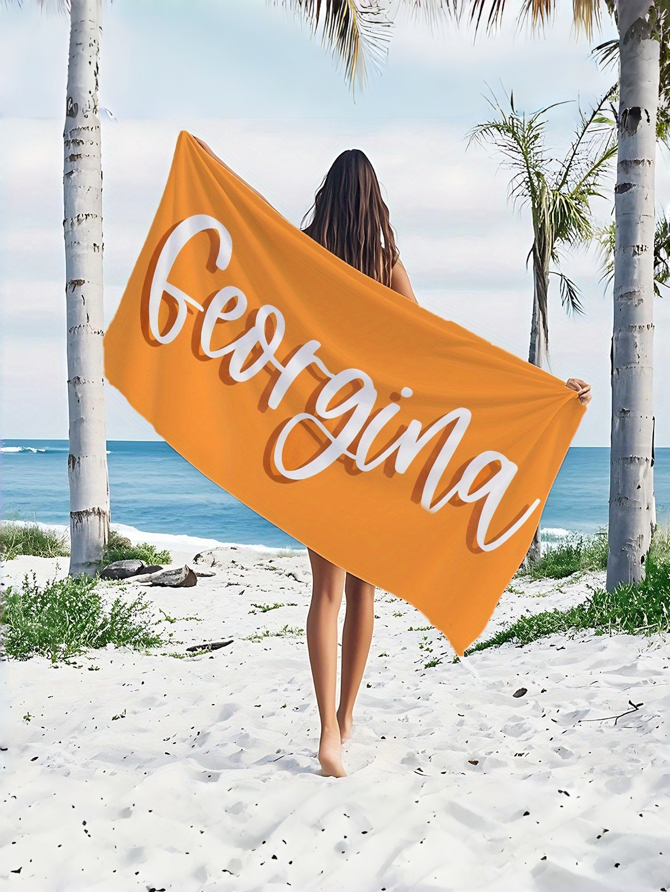 Custom Name Printed Beach Towel with Solid-Color Letter Pattern Patchwork Design